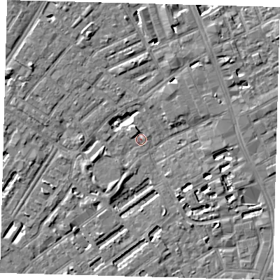 Shaded relief map of the ground around SE173JZ, computed from Environment Agency LiDAR. The ground here sits at about 2 m above sea level and falls 5 m across the surrounding 800 m. Surface water reaching this point runs off ground lying to the south-west, 3.2 m higher.