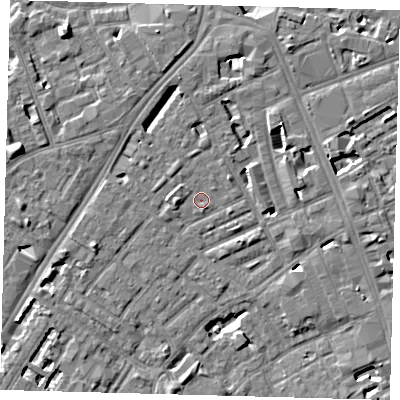 Shaded relief map of the ground around SE173LE, computed from Environment Agency LiDAR. The ground here sits at about 3 m above sea level and falls 7 m across the surrounding 800 m. Surface water reaching this point runs off ground lying to the west-north-west, 4.9 m higher.