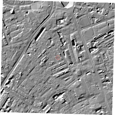 Shaded relief map of the ground around SE173LH, computed from Environment Agency LiDAR. The ground here sits at about 3 m above sea level and falls 6 m across the surrounding 800 m. Surface water reaching this point runs off ground lying to the north-north-west, 2.9 m higher.