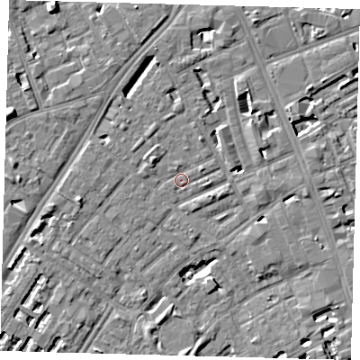 Shaded relief map of the ground around SE173LJ, computed from Environment Agency LiDAR. The ground here sits at about 3 m above sea level and falls 7 m across the surrounding 800 m. Surface water reaching this point runs off ground lying to the west-north-west, 6.4 m higher.
