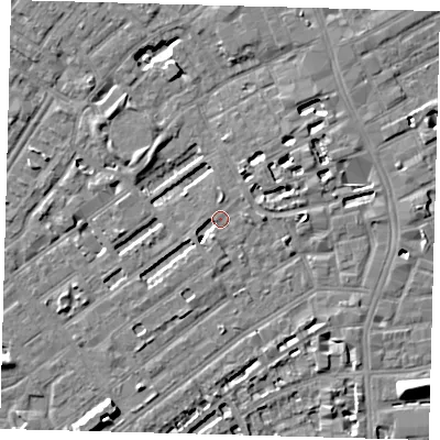 Shaded relief map of the ground around SE173LU, computed from Environment Agency LiDAR. The ground here sits at about 3 m above sea level and falls 8 m across the surrounding 800 m. Surface water reaching this point runs off ground lying to the east-north-east, 4.1 m higher.