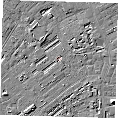 Shaded relief map of the ground around SE173LX, computed from Environment Agency LiDAR. The ground here sits at about 2 m above sea level and falls 8 m across the surrounding 800 m. Surface water reaching this point runs off ground lying to the east, 3.9 m higher.