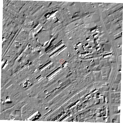 Shaded relief map of the ground around SE173LY, computed from Environment Agency LiDAR. The ground here sits at about 3 m above sea level and falls 7 m across the surrounding 800 m. Surface water reaching this point runs off ground lying to the east, 3.9 m higher.