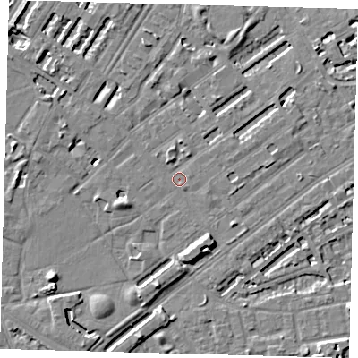 Shaded relief map of the ground around SE173NF, computed from Environment Agency LiDAR. The ground here sits at about 3 m above sea level and falls 8 m across the surrounding 800 m. Surface water reaching this point runs off ground lying to the south-west, 7.7 m higher.