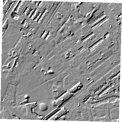 Shaded relief map of the ground around SE173NG, computed from Environment Agency LiDAR. The ground here sits at about 3 m above sea level and falls 8 m across the surrounding 800 m. Surface water reaching this point runs off ground lying to the south-west, 7.7 m higher.