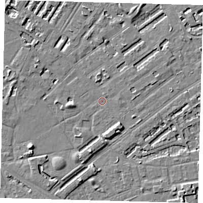 Shaded relief map of the ground around SE173NQ, computed from Environment Agency LiDAR. The ground here sits at about 3 m above sea level and falls 8 m across the surrounding 800 m. Surface water reaching this point runs off ground lying to the west-south-west, 7.7 m higher.