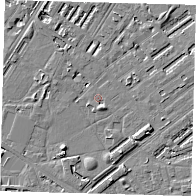 Shaded relief map of the ground around SE173PE, computed from Environment Agency LiDAR. The ground here sits at about 3 m above sea level and falls 8 m across the surrounding 800 m. Surface water reaching this point runs off ground lying to the south-west, 5.6 m higher.