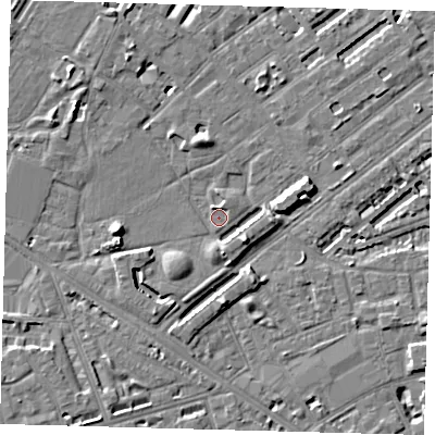 Shaded relief map of the ground around SE173PH, computed from Environment Agency LiDAR. The ground here sits at about 3 m above sea level and falls 8 m across the surrounding 800 m. Surface water reaching this point runs off ground lying to the south-east, 4.0 m higher.
