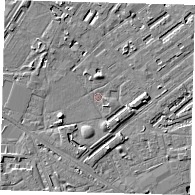 Shaded relief map of the ground around SE173PQ, computed from Environment Agency LiDAR. The ground here sits at about 2 m above sea level and falls 8 m across the surrounding 800 m. Surface water reaching this point runs off ground lying to the west-south-west, 5.1 m higher.