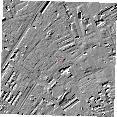 Shaded relief map of the ground around SE173QE, computed from Environment Agency LiDAR. The ground here sits at about 3 m above sea level and falls 7 m across the surrounding 800 m. Surface water reaching this point runs off ground lying to the north-west, 6.8 m higher.