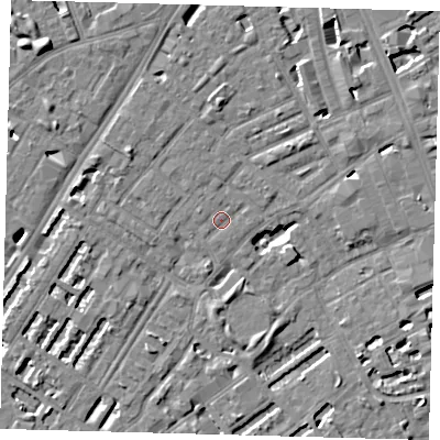 Shaded relief map of the ground around SE173QF, computed from Environment Agency LiDAR. The ground here sits at about 3 m above sea level and falls 7 m across the surrounding 800 m. Surface water reaching this point runs off ground lying to the south-west, 0.5 m higher.