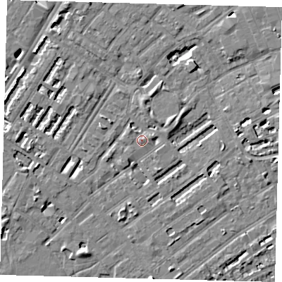 Shaded relief map of the ground around SE173QJ, computed from Environment Agency LiDAR. The ground here sits at about 3 m above sea level and falls 6 m across the surrounding 800 m. Surface water reaching this point runs off ground lying to the east, 3.7 m higher.