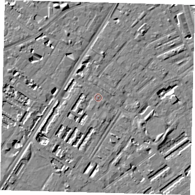 Shaded relief map of the ground around SE173RJ, computed from Environment Agency LiDAR. The ground here sits at about 3 m above sea level and falls 7 m across the surrounding 800 m. Surface water reaching this point runs off ground lying to the west-south-west, 2.0 m higher.