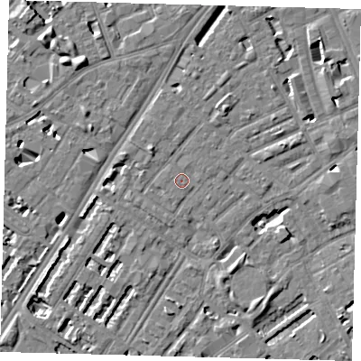 Shaded relief map of the ground around SE173RZ, computed from Environment Agency LiDAR. The ground here sits at about 3 m above sea level and falls 7 m across the surrounding 800 m. Surface water reaching this point runs off ground lying to the south-east, 0.6 m higher.