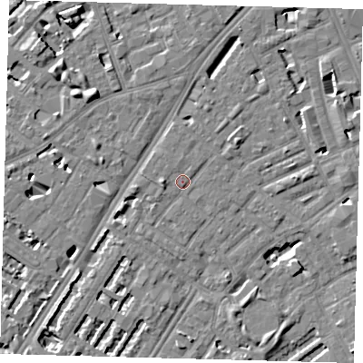 Shaded relief map of the ground around SE173SD, computed from Environment Agency LiDAR. The ground here sits at about 4 m above sea level and falls 7 m across the surrounding 800 m. Surface water reaching this point runs off ground lying to the west, 1.8 m higher.
