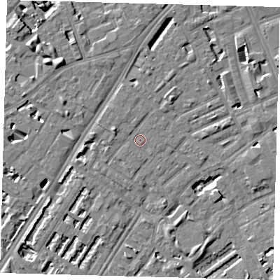 Shaded relief map of the ground around SE173SE, computed from Environment Agency LiDAR. The ground here sits at about 3 m above sea level and falls 7 m across the surrounding 800 m. Surface water reaching this point runs off ground lying to the west-north-west, 1.8 m higher.