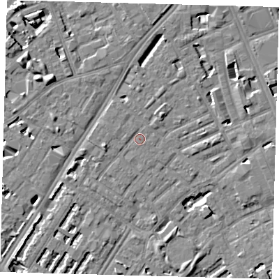 Shaded relief map of the ground around SE173SF, computed from Environment Agency LiDAR. The ground here sits at about 3 m above sea level and falls 7 m across the surrounding 800 m. Surface water reaching this point runs off ground lying to the west, 0.7 m higher.