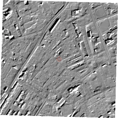 Shaded relief map of the ground around SE173SJ, computed from Environment Agency LiDAR. The ground here sits at about 3 m above sea level and falls 7 m across the surrounding 800 m. Surface water reaching this point runs off ground lying to the north, 1.8 m higher.