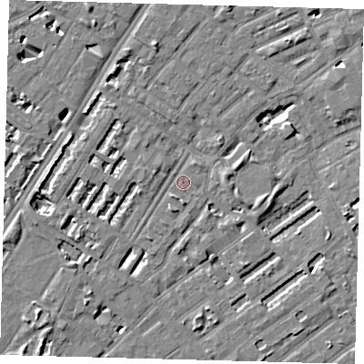 Shaded relief map of the ground around SE173SX, computed from Environment Agency LiDAR. The ground here sits at about 3 m above sea level and falls 6 m across the surrounding 800 m. Surface water reaching this point runs off ground lying to the east-south-east, 3.0 m higher.