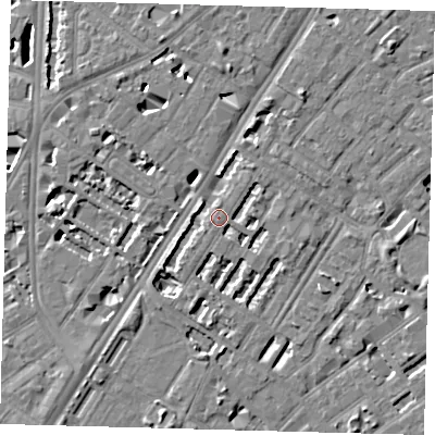 Shaded relief map of the ground around SE173UR, computed from Environment Agency LiDAR. The ground here sits at about 4 m above sea level and falls 5 m across the surrounding 800 m. Surface water reaching this point runs off ground lying to the south-south-east, 1.7 m higher.