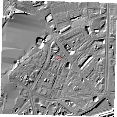 Shaded relief map of the ground around SE17BA, computed from Environment Agency LiDAR. The ground here sits at about 3 m above sea level and falls 12 m across the surrounding 800 m. Surface water reaching this point runs off ground lying to the north, 2.2 m higher.