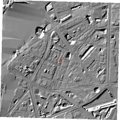 Shaded relief map of the ground around SE17BB, computed from Environment Agency LiDAR. The ground here sits at about 3 m above sea level and falls 12 m across the surrounding 800 m. Surface water reaching this point runs off ground lying to the north, 3.0 m higher.
