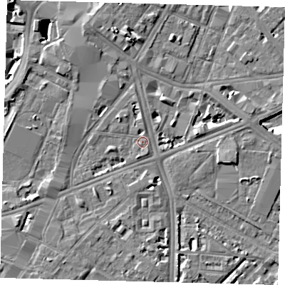 Shaded relief map of the ground around SE17BJ, computed from Environment Agency LiDAR. The ground here sits at about 3 m above sea level and falls 7 m across the surrounding 800 m. Surface water reaching this point runs off ground lying to the west-south-west, 4.0 m higher.