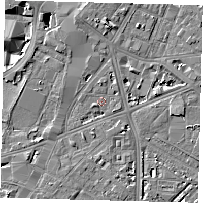 Shaded relief map of the ground around SE17BY, computed from Environment Agency LiDAR. The ground here sits at about 3 m above sea level and falls 7 m across the surrounding 800 m. Surface water reaching this point runs off ground lying to the west-north-west, 0.7 m higher.