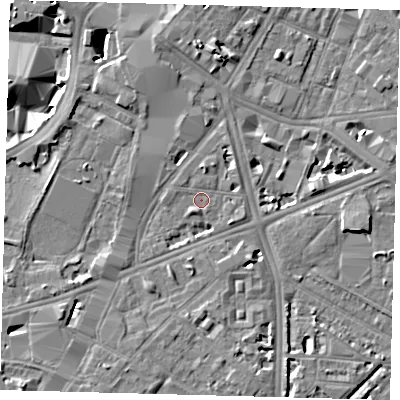 Shaded relief map of the ground around SE17BZ, computed from Environment Agency LiDAR. The ground here sits at about 3 m above sea level and falls 7 m across the surrounding 800 m. Surface water reaching this point runs off ground lying to the west-north-west, 0.7 m higher.