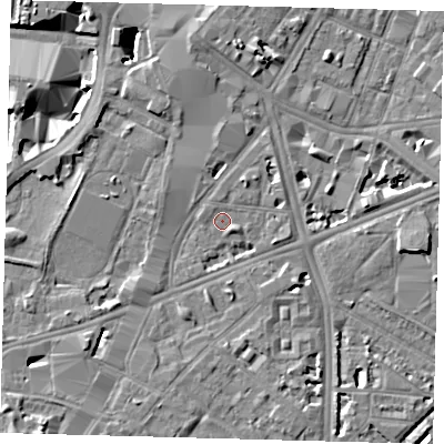 Shaded relief map of the ground around SE17DA, computed from Environment Agency LiDAR. The ground here sits at about 3 m above sea level and falls 8 m across the surrounding 800 m. Surface water reaching this point runs off ground lying to the south-east, 0.8 m higher.