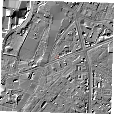 Shaded relief map of the ground around SE17DE, computed from Environment Agency LiDAR. The ground here sits at about 3 m above sea level and falls 7 m across the surrounding 800 m. Surface water reaching this point runs off ground lying to the south-west, 4.1 m higher.