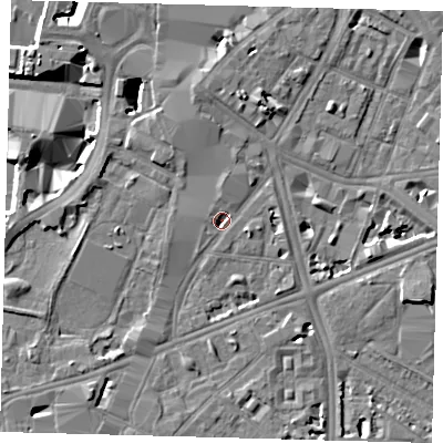 Shaded relief map of the ground around SE17EA, computed from Environment Agency LiDAR. The ground here sits at about 3 m above sea level and falls 8 m across the surrounding 800 m. Surface water reaching this point runs off ground lying to the north, 2.0 m higher.