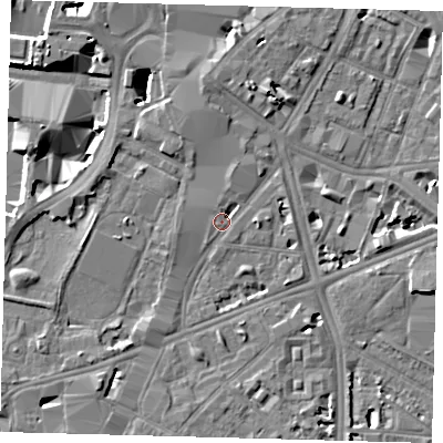 Shaded relief map of the ground around SE17EF, computed from Environment Agency LiDAR. The ground here sits at about 3 m above sea level and falls 8 m across the surrounding 800 m. Surface water reaching this point runs off ground lying to the north-west, 1.8 m higher.