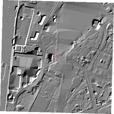 Shaded relief map of the ground around SE17EL, computed from Environment Agency LiDAR. The ground here sits at about 4 m above sea level and falls 9 m across the surrounding 800 m. Surface water reaching this point runs off ground lying to the west, 7.6 m higher.