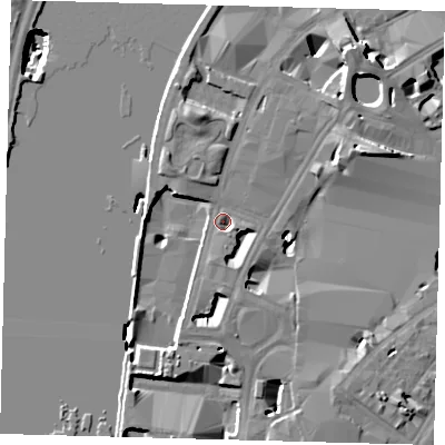 Shaded relief map of the ground around SE17GH, computed from Environment Agency LiDAR. The ground here sits at about 3 m above sea level and falls 20 m across the surrounding 800 m. Surface water reaching this point runs off ground lying to the north-north-west, 5.5 m higher.