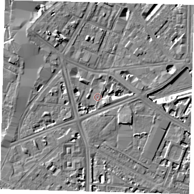 Shaded relief map of the ground around SE17HL, computed from Environment Agency LiDAR. The ground here sits at about 3 m above sea level and falls 7 m across the surrounding 800 m. Surface water reaching this point runs off ground lying to the north-west, 4.0 m higher.