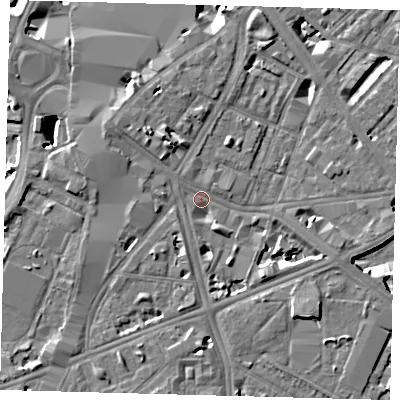 Shaded relief map of the ground around SE17HS, computed from Environment Agency LiDAR. The ground here sits at about 3 m above sea level and falls 8 m across the surrounding 800 m. Surface water reaching this point runs off ground lying to the north-north-west, 4.4 m higher.