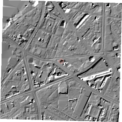 Shaded relief map of the ground around SE17HY, computed from Environment Agency LiDAR. The ground here sits at about 3 m above sea level and falls 8 m across the surrounding 800 m. Surface water reaching this point runs off ground lying to the south-east, 3.5 m higher.