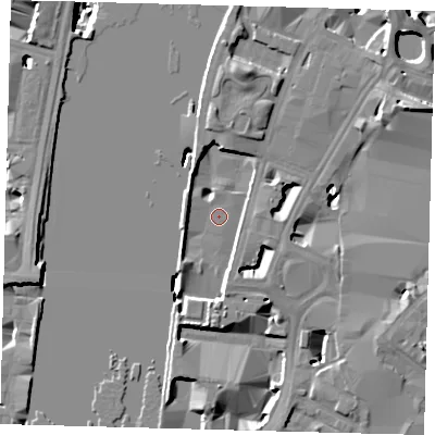 Shaded relief map of the ground around SE17JA, computed from Environment Agency LiDAR. The ground here sits at about 3 m above sea level and falls 19 m across the surrounding 800 m. Surface water reaching this point runs off ground lying to the south-west, 5.6 m higher.