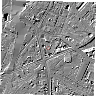 Shaded relief map of the ground around SE17JG, computed from Environment Agency LiDAR. The ground here sits at about 3 m above sea level and falls 7 m across the surrounding 800 m. Surface water reaching this point runs off ground lying to the north-west, 5.1 m higher.