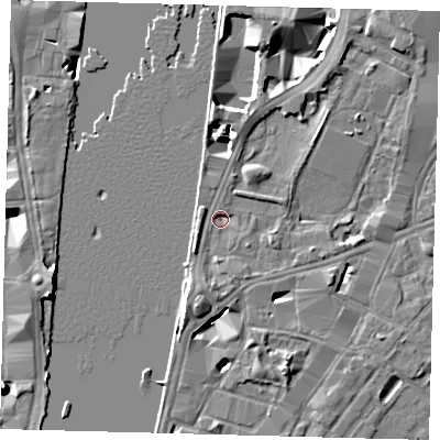 Shaded relief map of the ground around SE17JT, computed from Environment Agency LiDAR. The ground here sits at about 3 m above sea level and falls 8 m across the surrounding 800 m. Surface water reaching this point runs off ground lying to the south-south-west, 6.3 m higher.