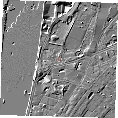 Shaded relief map of the ground around SE17JX, computed from Environment Agency LiDAR. The ground here sits at about 4 m above sea level and falls 8 m across the surrounding 800 m. Surface water reaching this point runs off ground lying to the south-west, 3.7 m higher.