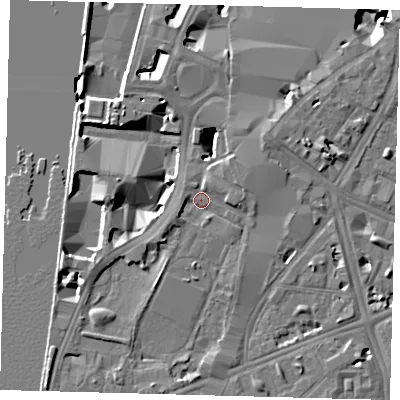 Shaded relief map of the ground around SE17LL, computed from Environment Agency LiDAR. The ground here sits at about 4 m above sea level and falls 9 m across the surrounding 800 m. Surface water reaching this point runs off ground lying to the north-west, 7.6 m higher.