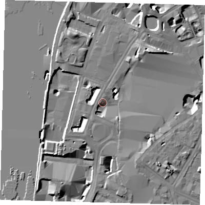 Shaded relief map of the ground around SE17NJ, computed from Environment Agency LiDAR. The ground here sits at about 3 m above sea level and falls 13 m across the surrounding 800 m. Surface water reaching this point runs off ground lying to the south-east, 3.7 m higher.