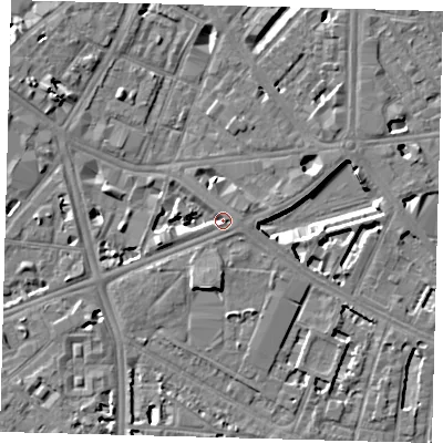 Shaded relief map of the ground around SE17PP, computed from Environment Agency LiDAR. The ground here sits at about 3 m above sea level and falls 7 m across the surrounding 800 m. Surface water reaching this point runs off ground lying to the south-east, 2.4 m higher.