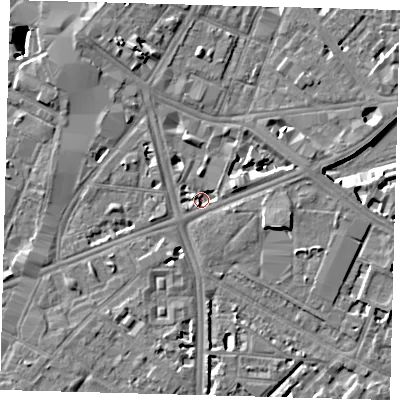 Shaded relief map of the ground around SE17PT, computed from Environment Agency LiDAR. The ground here sits at about 2 m above sea level and falls 7 m across the surrounding 800 m. Surface water reaching this point runs off ground lying to the north-west, 4.0 m higher.
