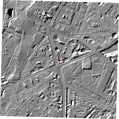 Shaded relief map of the ground around SE17PZ, computed from Environment Agency LiDAR. The ground here sits at about 3 m above sea level and falls 7 m across the surrounding 800 m. Surface water reaching this point runs off ground lying to the north-west, 4.0 m higher.