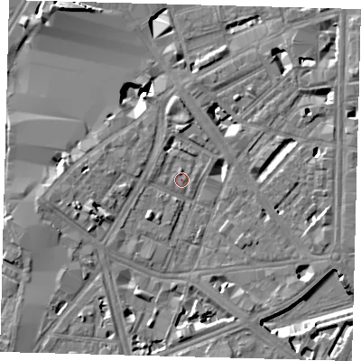 Shaded relief map of the ground around SE17RD, computed from Environment Agency LiDAR. The ground here sits at about 3 m above sea level and falls 12 m across the surrounding 800 m. Surface water reaching this point runs off ground lying to the north, 3.1 m higher.