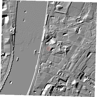 Shaded relief map of the ground around SE17SR, computed from Environment Agency LiDAR. The ground here sits at about 5 m above sea level and falls 7 m across the surrounding 800 m. Surface water reaching this point runs off ground lying to the east, 3.9 m higher.
