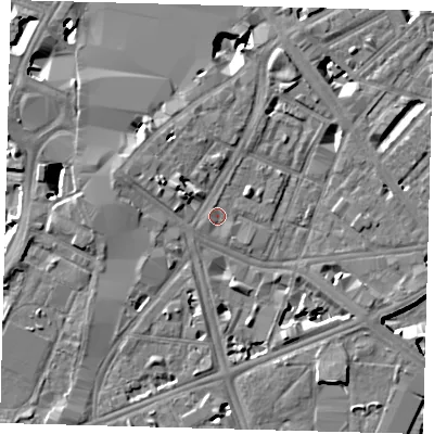 Shaded relief map of the ground around SE17XG, computed from Environment Agency LiDAR. The ground here sits at about 3 m above sea level and falls 9 m across the surrounding 800 m. Surface water reaching this point runs off ground lying to the north, 0.7 m higher.